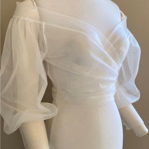 Sheer wedding dress topper with button cuffs